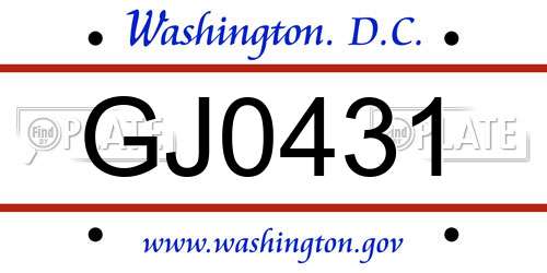 GJ0431 District Of Columbia License Plate