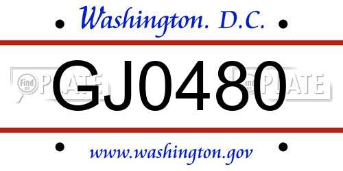 GJ0480 District Of Columbia License Plate