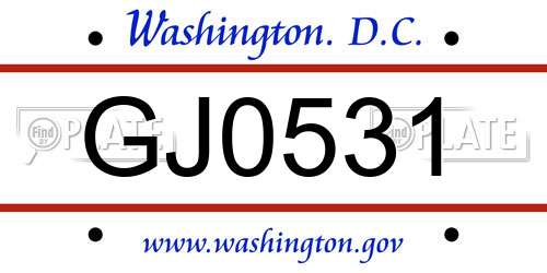 GJ0531 District Of Columbia License Plate