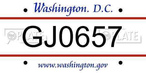 GJ0657 District Of Columbia License Plate