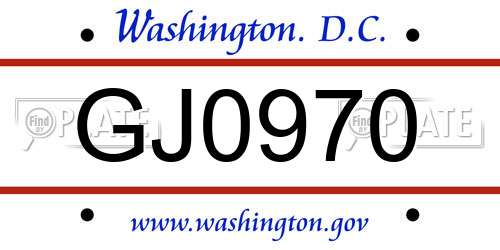 GJ0970 District Of Columbia License Plate