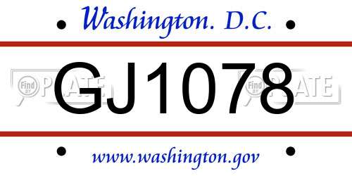 GJ1078 District Of Columbia License Plate