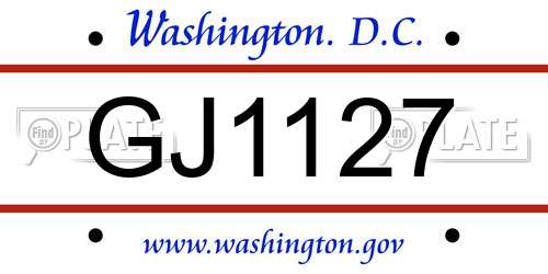 GJ1127 District Of Columbia License Plate