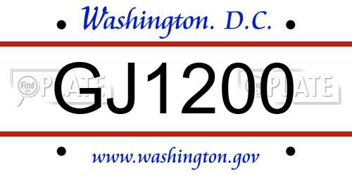 GJ1200 District Of Columbia License Plate