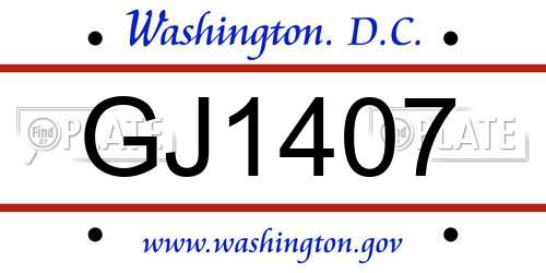 GJ1407 District Of Columbia License Plate