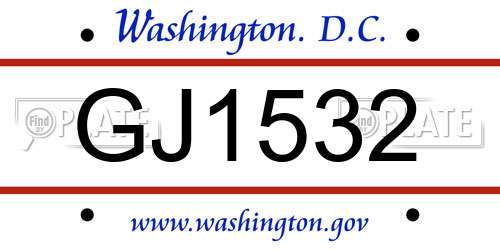 GJ1532 District Of Columbia License Plate