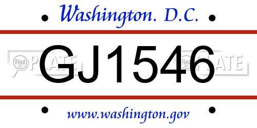 GJ1546 District Of Columbia License Plate
