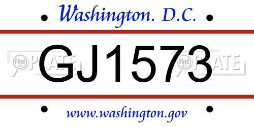 GJ1573 District Of Columbia License Plate