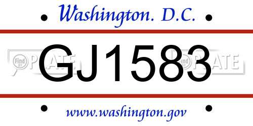 GJ1583 District Of Columbia License Plate