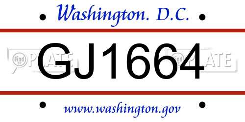 GJ1664 District Of Columbia License Plate