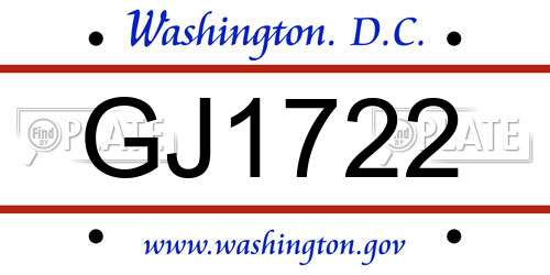 GJ1722 District Of Columbia License Plate