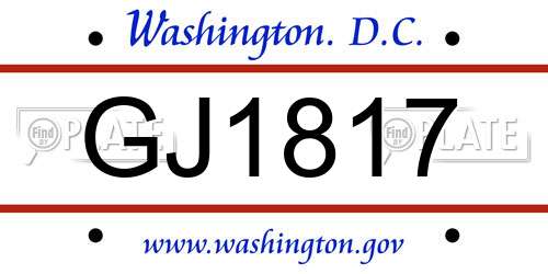 GJ1817 District Of Columbia License Plate