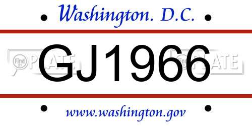 GJ1966 District Of Columbia License Plate