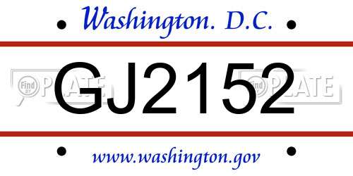 GJ2152 District Of Columbia License Plate