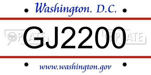 GJ2200 District Of Columbia License Plate