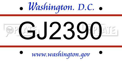 GJ2390 District Of Columbia License Plate