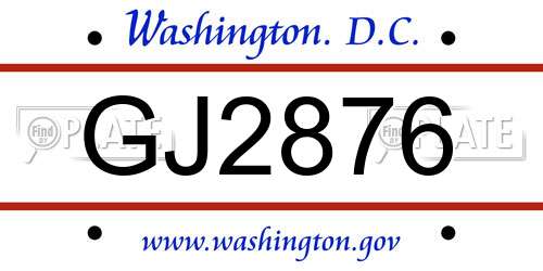 GJ2876 District Of Columbia License Plate