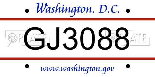 GJ3088 District Of Columbia License Plate