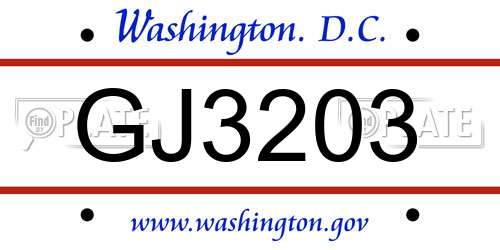 GJ3203 District Of Columbia License Plate