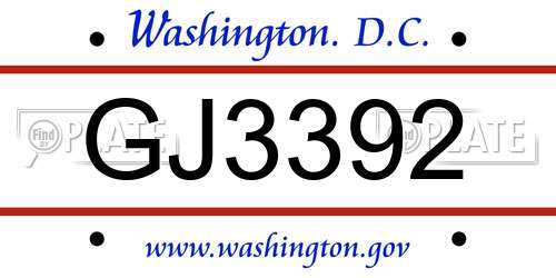 GJ3392 District Of Columbia License Plate