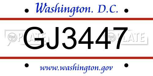 GJ3447 District Of Columbia License Plate