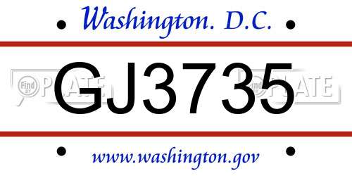 GJ3735 District Of Columbia License Plate