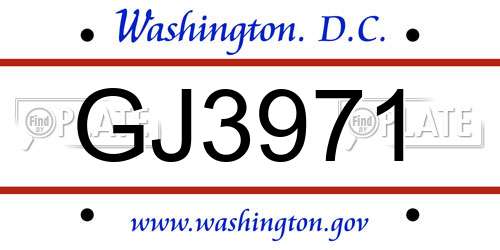 GJ3971 District Of Columbia License Plate