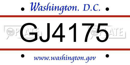 GJ4175 District Of Columbia License Plate