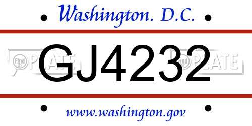 GJ4232 District Of Columbia License Plate