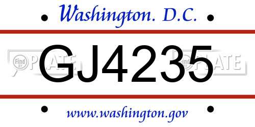 GJ4235 District Of Columbia License Plate