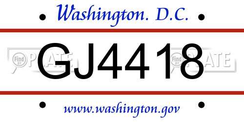 GJ4418 District Of Columbia License Plate
