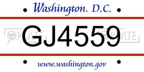 GJ4559 District Of Columbia License Plate
