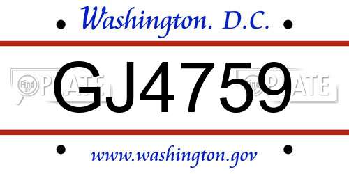 GJ4759 District Of Columbia License Plate