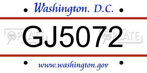 GJ5072 District Of Columbia License Plate
