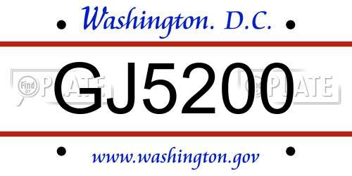 GJ5200 District Of Columbia License Plate