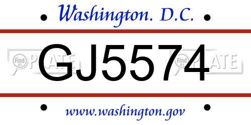 GJ5574 District Of Columbia License Plate