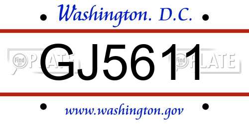 GJ5611 District Of Columbia License Plate