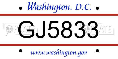 GJ5833 District Of Columbia License Plate