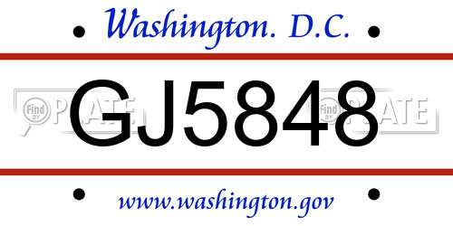 GJ5848 District Of Columbia License Plate