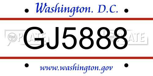 GJ5888 District Of Columbia License Plate
