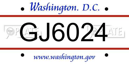 GJ6024 District Of Columbia License Plate