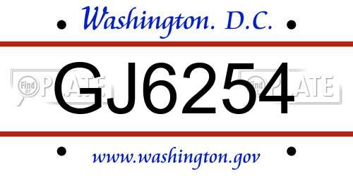 GJ6254 District Of Columbia License Plate