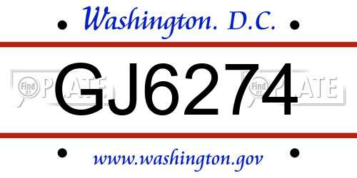 GJ6274 District Of Columbia License Plate
