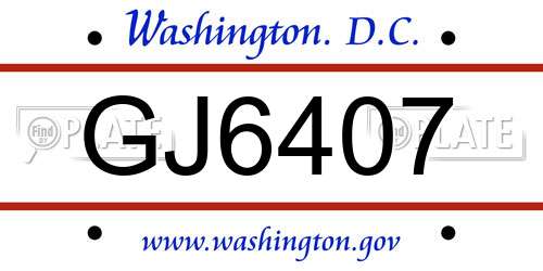 GJ6407 District Of Columbia License Plate