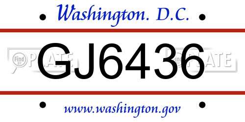 GJ6436 District Of Columbia License Plate