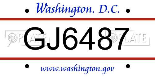 GJ6487 District Of Columbia License Plate