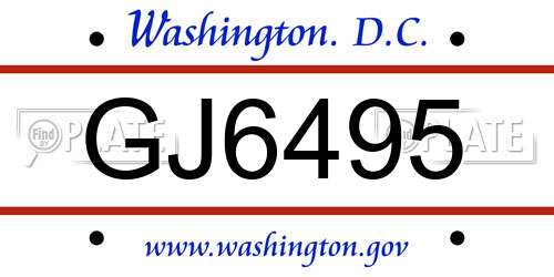 GJ6495 District Of Columbia License Plate