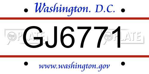 GJ6771 District Of Columbia License Plate