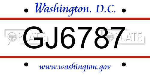 GJ6787 District Of Columbia License Plate