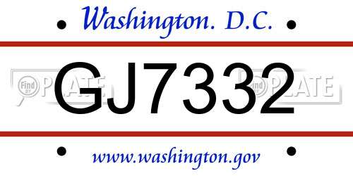 GJ7332 District Of Columbia License Plate